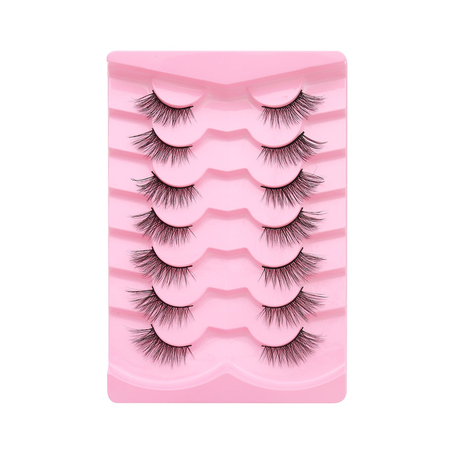 7 Pairs Natural Cat-Eye Half Lashes – Wispy & Fluffy with Invisible Clear Band (6-13mm)